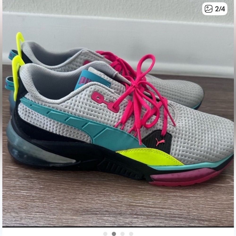 Puma Gray Sneakers with Pink and Teal Accents